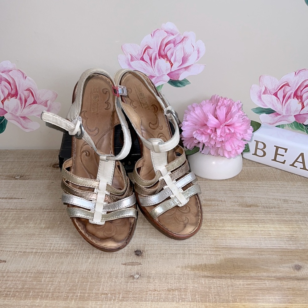 Born Shoes Riviera Bronze/Silver/Gold Leather Heels.  #21